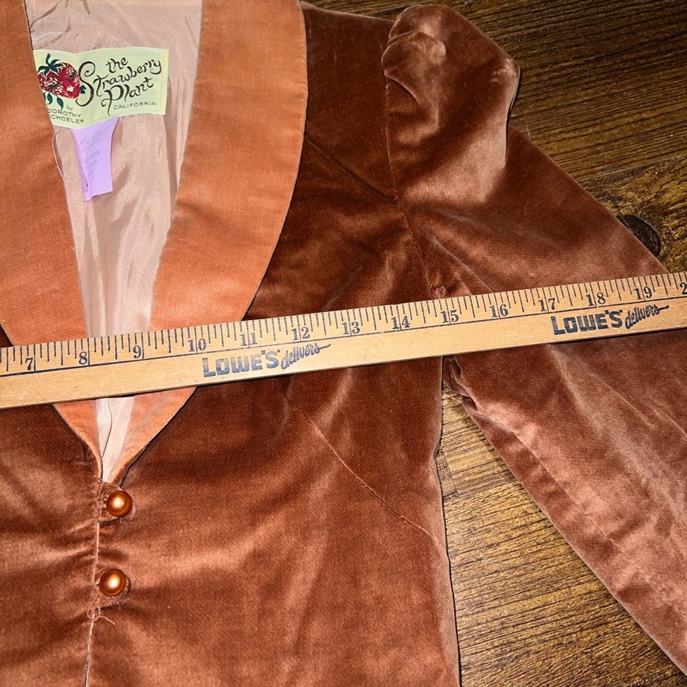 Vintage Strawberry Plant Tan Velvet Long Puffed Sleeve Blazer Jacket Size 3-4 - Picture 12 of 13